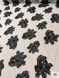 Floral Embroidered Tulle with Textured Puffed Glitter - Black / Off-White