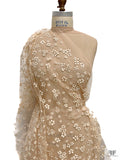 French 3D Puffed Ditsy Floral Tulle with Glitter - Nude / Cream / Gold