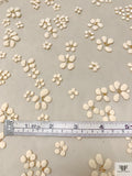 French 3D Puffed Ditsy Floral Tulle with Glitter - Nude / Cream / Gold