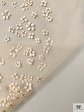 French 3D Puffed Ditsy Floral Tulle with Glitter - Nude / Cream / Gold