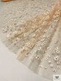 French 3D Puffed Ditsy Floral Tulle with Glitter - Nude / Cream / Gold