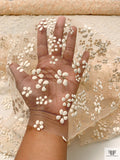 French 3D Puffed Ditsy Floral Tulle with Glitter - Nude / Cream / Gold