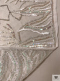 Sequined and Beaded Leaf Design Tulle - Off-White