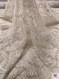 Sequined and Beaded Leaf Design Tulle - Off-White