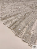 Sequined and Beaded Leaf Design Tulle - Off-White