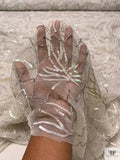 Sequined and Beaded Leaf Design Tulle - Off-White