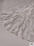 Made in Netherlands Crosshatch Embriodered Tulle with Sequins and Beads - Off-White