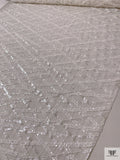 Made in Netherlands Crosshatch Embriodered Tulle with Sequins and Beads - Off-White