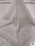Striped Embroidered Tulle with Sequins and Beads - Off-White