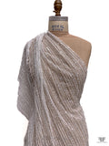 Striped Embroidered Tulle with Sequins and Beads - Off-White