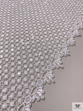 Double-Scalloped Geometric Sequined Guipure Lace - White
