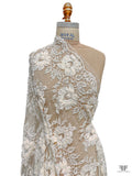 French Embroidered Chantilly Lace with 3D Floral Border - Off-White