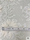 French Embroidered Chantilly Lace with 3D Floral Border - Off-White