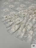 French Embroidered Chantilly Lace with 3D Floral Border - Off-White