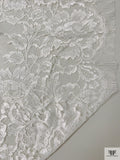 French Embroidered Chantilly Lace with 3D Floral Border - Off-White