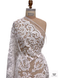Regal Damask Embroidered Tulle with Sequins - White