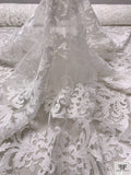 Regal Damask Embroidered Tulle with Sequins - White