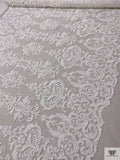 Regal Damask Embroidered Tulle with Sequins - White