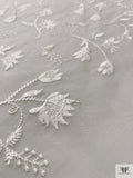 Stem Floral Embroidered Cotton Voile - Light Ivory