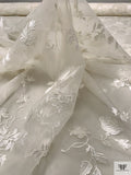 Floral Embroidered Silk Organza - Light Ivory