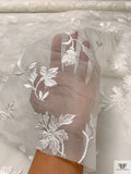 Floral Embroidered Silk Organza - Light Ivory