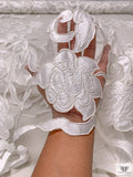 Border Pattern Floral Vine Appliqué and Cording on Tulle - White