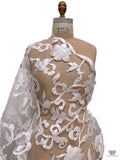 Border Pattern Floral Vine Appliqué and Cording on Tulle - White