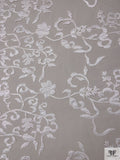 Border Pattern Floral Vine Appliqué and Cording on Tulle - White