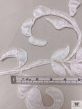 Border Pattern Floral Vine Appliqué and Cording on Tulle - White