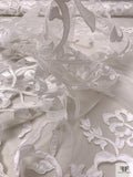 Border Pattern Floral Vine Appliqué and Cording on Tulle - White
