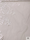 Border Pattern Floral Vine Appliqué and Cording on Tulle - White