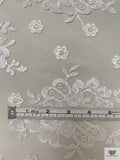 Floral Double-Border Pattern Embroidered Tulle - Off-White