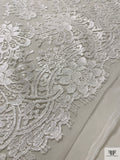 Floral Double-Border Pattern Embroidered Tulle - Off-White