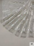 Floral Double-Border Pattern Embroidered Tulle - Off-White