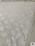 Floral Double-Border Pattern Embroidered Tulle - Off-White