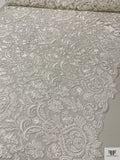 Ornate Regal Floral Embroidered Tulle with Cording - Off-White
