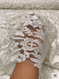 Ornate Regal Floral Embroidered Tulle with Cording - Off-White
