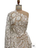 Ornate Regal Floral Embroidered Tulle with Cording - Off-White