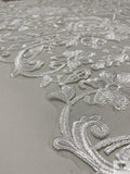 Ornate Regal Floral Embroidered Tulle with Cording - Off-White