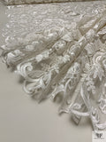 Ornate Regal Floral Embroidered Tulle with Cording - Off-White