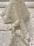 Ornate Regal Floral Embroidered Tulle with Cording - Off-White