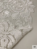 Ornate Regal Floral Embroidered Tulle with Cording - Off-White