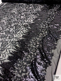 Floral Embroidered Tulle with Sequin Border - Black
