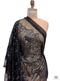 Floral Embroidered Tulle with Sequin Border - Black