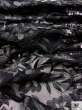 Floral Embroidered Tulle with Sequin Border - Black