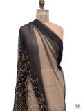 Embroidered Beaded Vine Motif Border Tulle - Black / Gold