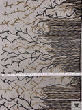 Embroidered Beaded Vine Motif Border Tulle - Black / Gold