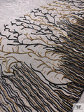 Embroidered Beaded Vine Motif Border Tulle - Black / Gold
