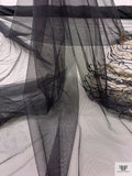 Embroidered Beaded Vine Motif Border Tulle - Black / Gold