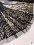 Embroidered Beaded Vine Motif Border Tulle - Black / Gold